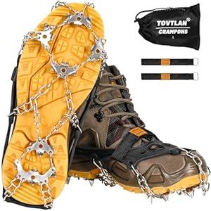 TOVTLAN Crampons for Shoes, Ice Cleats for Shoes and Boots, 19 Stainless Steel Spikes, Snow Grips for Winter Outdoor Hiking, Fishing and Walking, L
