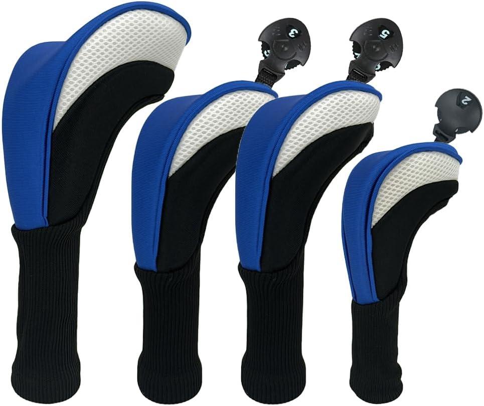 Golf Club Head Covers for Woods 3/4/5/6 Pieces Long Neck Mesh Sports Golf Club Headcovers Set with Interchangeable No. Tags 3 4 5 6 7 X Golf Accessories for Men Women