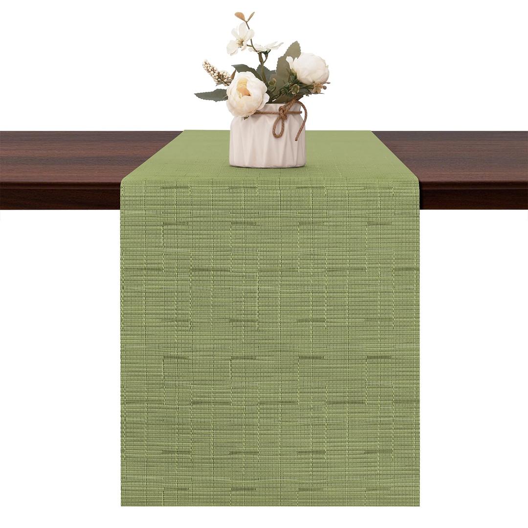 Table Runner, Vinyl Woven Table Runner Arbitrarily Cropped Washable Easy to Clean Perfect for Daily use (12 X 55 inch, Green)