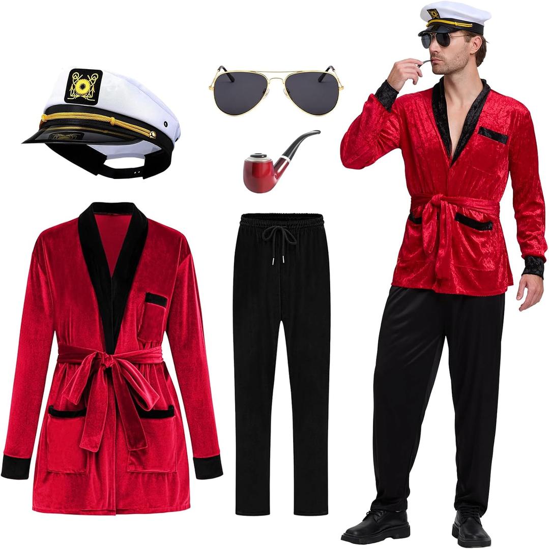 Halloween Men's Captain Costume Set: Complete Outfit with Hat, Sunglasses & Accessories (X-Large)