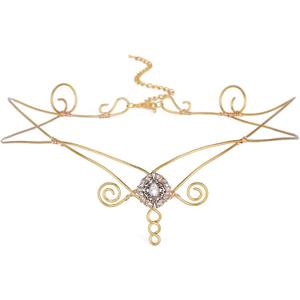 Fairy Elf Crown Handmade Cross Jewelry Circlet Headband Medieval Viking Tiara Renaissance Headpiece Cosplay Wreath (Gold Thread Antique Rhinestone Pictogram Woven Crown)