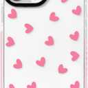NITITOP Compatible with iPhone 15 Pro Case Cute Clear for Women Girls Pink Love Heart Pattern Ultra Slim with Bumper Protector Soft TPU Anti-Yellow Protective Cover - Pink Heart