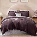 Full Comforter Set - 7 Pieces Ruffle Purple Bedding Sets, Shabby Chic Farmhouse Bed in a Bag Full with Ruffle Comforter, Floral Sheets, Pillowcases & Shams