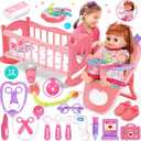 Baby Doll Toys Set, 14" Doll Toys, 25Pcs Dolls Care Toy Playset, Toddlers Toy Dolls Set Incl Cradle Crib, High Chair, Milk Bottle, Pacifier, Diaper, Baby Gift for Age 3 4 5 6+ Years Old Girls Boys