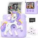 Kids Camera Instant Print Gifts for Girls Age 4-12, Instant Camera for Kids with Silicone Cover, 1080P Kids Digital Camera Toys for 3 4 5 6 7 8 9 10 Years Old Girls 32GB Card Lilac (Purple)