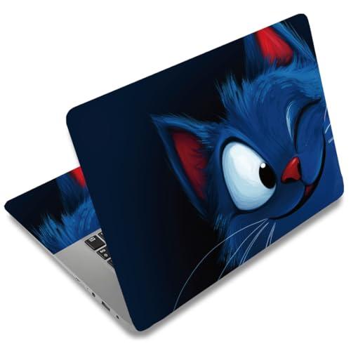 SUPERDANT Cartoon Cat Laptop Skin Sticker Decal Winking Blue Cat Universal Laptop Skin 12 13 13.3 14 15 15.4 15.6 Inches Vinyl Stickers Removable Notebook Personalized Protector Dark Blue