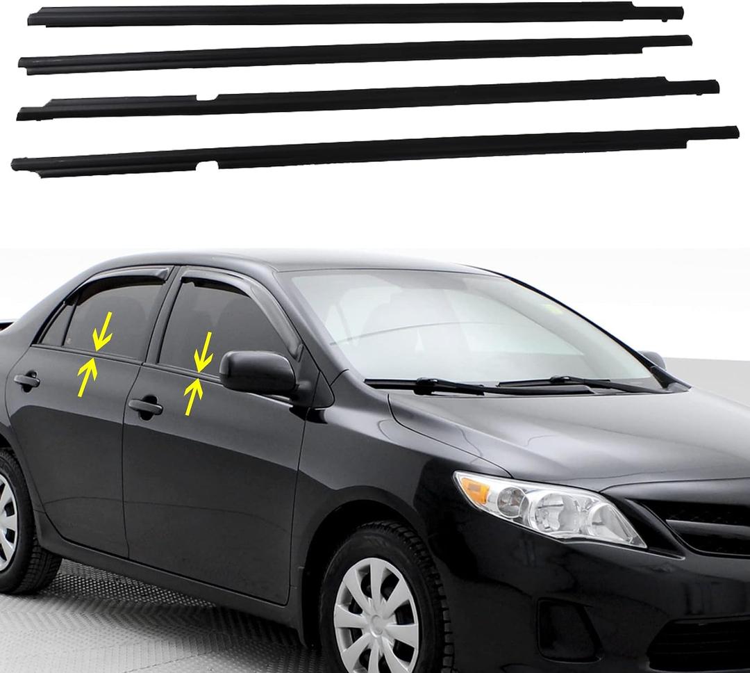 4Pcs Window Moulding Weatherstrip Trim Seal Belt Replacement for Corolla 2009-2012 Black