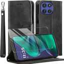 for Motorola G Stylus 2025 Case,1 Tempered Glass Screen Protector,PU Leather Flip Cover Wallet Phone Case Protector [Full Protection] [Card Slots] [Kickstand] for Moto G Stylus 5G 2025, Black