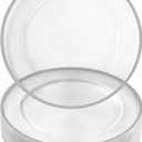 Goodluck 12 Inch Silver Charger Plates, 25 Pack Clear With Silver Trim, Disposable Plastic for Dinner, Wedding, Party