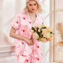 Ekouaer Womens Christmas Pajamas Silk Satin Sleepwear Holiday Matching Pjs Funny Short Sleeve Button Down Nightwear Set S-XXL (Pink, XXXL)