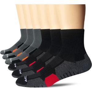 AKOENY Men's Athletic Cushioned Quarter Socks (6 Pairs) (9-12, Black/Graphite Grey)