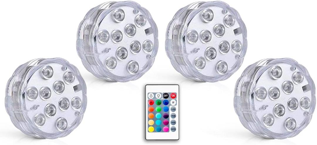 Bathroom Lights Wireless Battery Operated, Waterproof Led Glow Light for Bath Shower Spa Vanity Lamp, for Over Mirror Wall Ceiling Lights, RGB Multi Color Remote Controlled, 7pcs