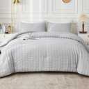 AveLom Seersucker Full Comforter Set, 80x90, Light Gray, 3 Pieces - 100% Microfiber, Soft Washed, Down Alternative, Chic Seersucker Design, Easy Care, Pet Friendly