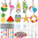 Yaomiao 30 Sets Summer Craft Kit End of Year Student Gifts Hawaiian Beach DIY Sun Catcher Bulk Paint Your Own Window Art Drawing Ornaments for Home Classroom Summer Activities Party Favor