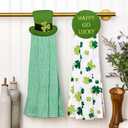 VISSTREE St Patricks Day Kitchen Towels, St. Patrick's Day Dish Towels Set of 2, Green Lucky Shamrock Hanging Dish Hand Towel for Spring Seasonal Holiday Home Kitchen Decoration Housewarming Gifts