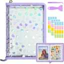 Sticker Storage Organizer Binder A5 Sticker Zipper Photocard Binder Holder Collecting Book Organizing Trading Card Album Holder with Blank Reusable Release Paper Purple(Heart)