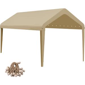 10x20 Canopy Replacement Cover, Carport Replacement Canopy Top Cover for 10' x 20' Frame, 800D Heavy Duty Waterproof & UV Protected Car Canopy with Ball Bungees (Frame is not Included) (Beige)