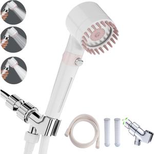 Shower Head with Handheld, Shower Heads High Pressure, High Flow Even with Low Water Pressure-Hand Held Showerhead Set,3 Modes Filtered Showerhead with 59Replacement Hose/Bracket/Cotton Filters (White)