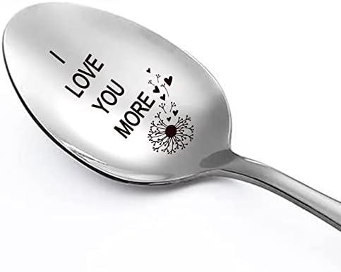 Pack of 2 family Kitchen I Love You More Engraved Stainless Steel Coffee Tea Spoon, Valentines Christmas Anniversary Spoon Gift for Couple Boyfriend Girlfriend Husband Wife