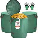 3-Pack Reusable Yard Waste Bags with Lid, 72 Gallon Heavy Duty Lawn and Leaf Bags with Gardening Gloves, Self-Standing Collapsible Garden Waste Container with 4 Reinforced Handles for Debris & Grass