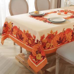 SASTYBALE Harvest Tablecloth Rectangle 60 x 84 Inch Pumpkin Tablecloths with Maple Leave Pattern Spillproof Anti-Wrinkle Durable Polyester Table Cover for Fall Thanksgiving Party Tabletop