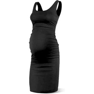 Rnxrbb Women Summer Sleeveless Maternity Dress Pregnancy Tank Scoop Neck Mama Clothes Casual Bodycon Clothing (1-a-black). XL