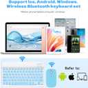 Bluetooth Keyboard and Mouse Combo, Qwert Layout Universal Ultra-Slim Wireless Keyboard Mouse Set for Android Windows iPad iPhone Samsung Tablet Portable Compact Keyboard Set, Light Blue