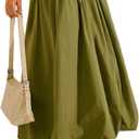 Women's Bubble Long Skirt Elastic Waist A-Line Pleated Ruffle Flowy Balloon Maxi Skirts with Pockets,XL