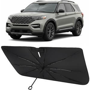 Proadsy Windshield Sun Shade Umbrella for Ford Explorer 2020-2025 2026 Foldable Car Umbrella Sunshade with Soft TPU Handle Spring Structure Crystal Cooling Material Protect Car from Rays & Heat
