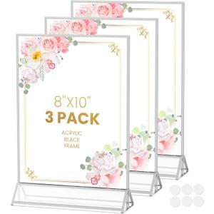 8X10 Sliver Picture Frames Acrylic Sign Holder Double-Sided Acrylic Frame for Menu Holder Wedding Table Number Holder Photo Frames with Removable Dot Stickers -3 Pack