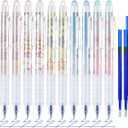 BAYTORY Erasable Pens, Retractable Fine Point 0.5mm Gel Pens with Eraser Clear, 12Pcs Blue Ink Pens & 10Pcs Refills, Smooth Writing for Note Taking Crossword Puzzles (Star)