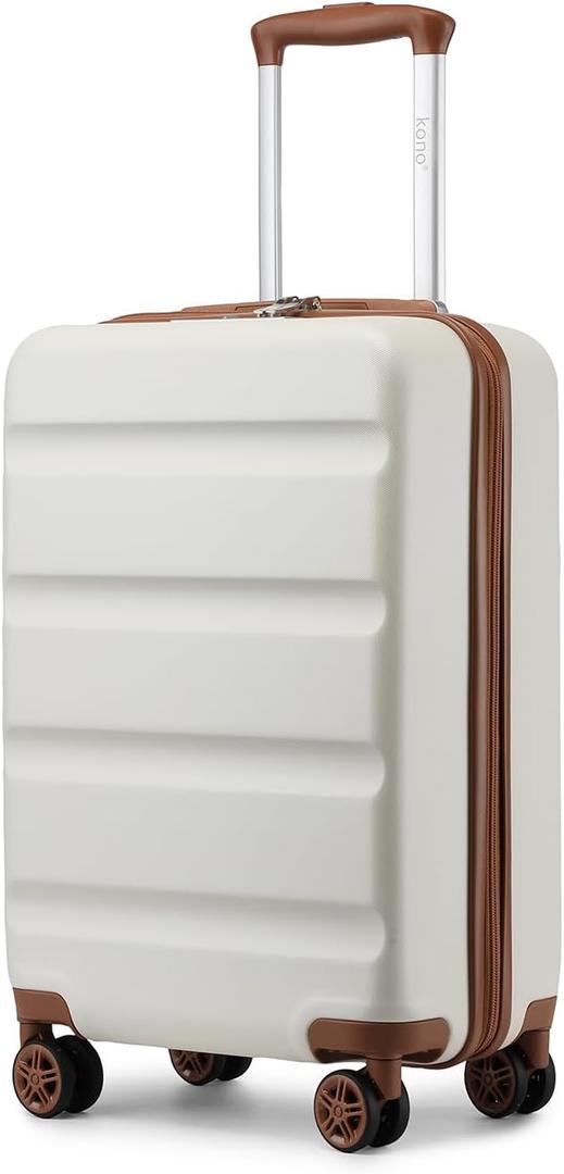 Kono Carry On Luggage 22x14x9 Airline Approved Lightweight Small Travel Suitcase with Spinner Wheels Hard Shell TSA Carry-On Cream White