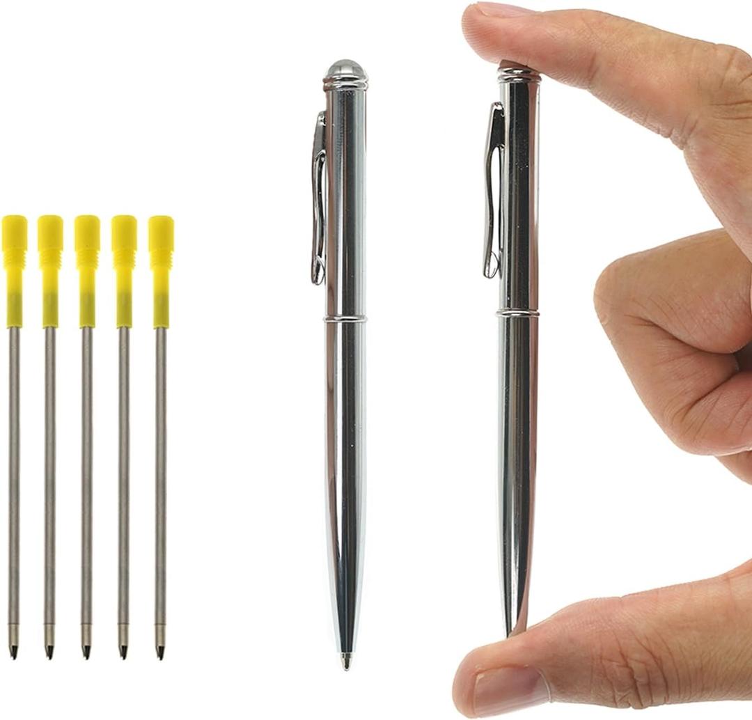 2-Pack Mini Pens with 5 Refills & Pouch - Rotating Refill Mechanism Metal Pocket Pen,Only 100mm in Size EDC Retractable Pens for Note Taking,Perfect Gifts for Students From Teachers