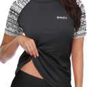 Daci Women Short Sleeve Rashguard Top Swim Shirt Swimsuits Top Only No Built in Bra Bathing Suit No Bottom (Black, L)