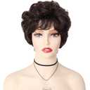 GNIMEGIL Short Dark Brown Curly Wigs with Fuffly Bangs for Women Synthetic Hair Wavy Cosplay Wigs for Daily Party Use(Dark Brown)