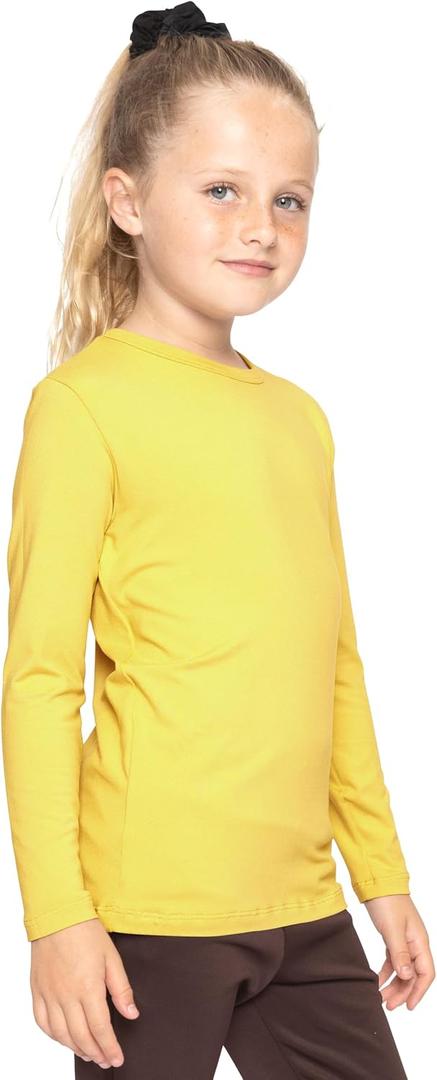 Shirts for Girls Long Sleeve Crew Neck Top, Hoodie or 3/4 Sleeve Soft Stretch Kids Lightweight Size 2-16 (Yellow, M)