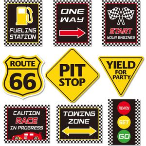 Huray Rayho Race Car Birthday Party Supplies Checkered Flags Racing Happy Birthday Party Signs Cutouts Cars Birthday Party Supplies Let's Go Racing Party Supplies for Kids Race Fans