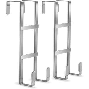FYY 2 Packs Over The Door Hooks, Double Sided Door Hanger Hook - Heavy Duty No Drill Wall Hooks for Hanging Coats, Towels, Bags, Kitchen Closet Fits Most Doors Up to 1-7/8" Thickness (7.8" L, Silver)