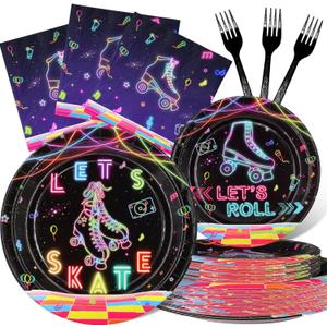 Roller Skating Party Decorations Set - 40 Sets of Fun Roller Skate Plates, Napkins, and Forks - Disposable Roller Skating Party Supplies for Birthdays and Events