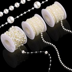 Bonuci 3 Rolls 66 Feet Pearls String Garland Faux Pearl Garland Spool Roll Strand Decoration Artificial Beads Chain Trim for Wedding Party Crafting Wedding Mother's Day Flower Decor(Ivory,4mm)