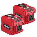 220W Azocek Power Inverter Compatible with Milwau-kee 18V Battery, DC 18V to AC 110V Portable Power Station with 1 AC Outlet, 2 USB Ports & 1 Type-C Fast Charging, 400LM LED Work Light (2-Pack) Red