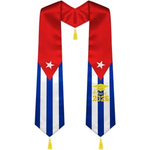 Embroidered Graduation Stole Class of 2026, Flag Graduation Sash with Gift Box, 75" in Length
