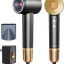 Infrared Hair Dryer, with Magnetic Nozzle - 160000 RPM Quiet lonic Blow Dryer for Women, with Frizz Control & No Heat Damage, Red Light Negative Ions, Fast Drying, for All Hair Types (Black)