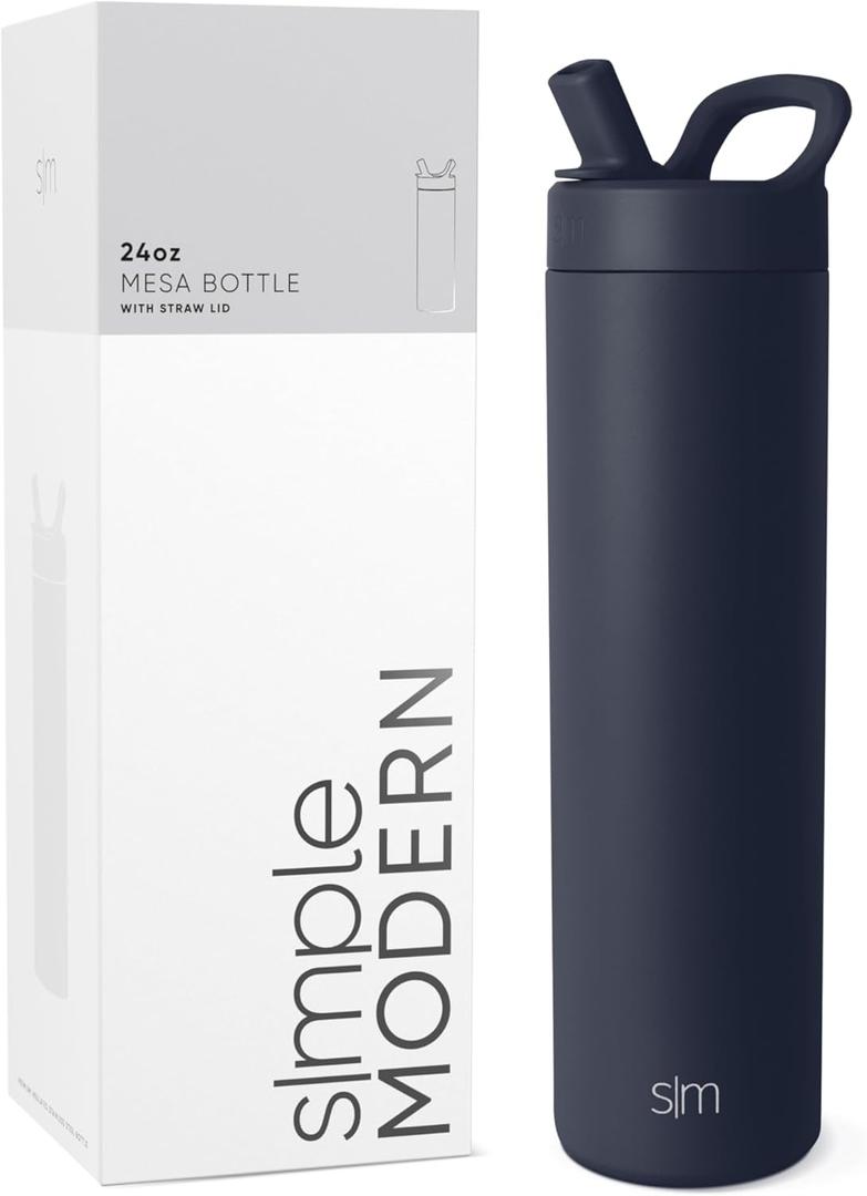 Simple Modern Water Bottle with Straw lid | Insulated Stainless Steel Thermos | Reusable Travel Water Bottles for Gym & Sports | Leak Proof & BPA Free | Mesa Collection | 24oz, Deep Ocean (24 Ounces)