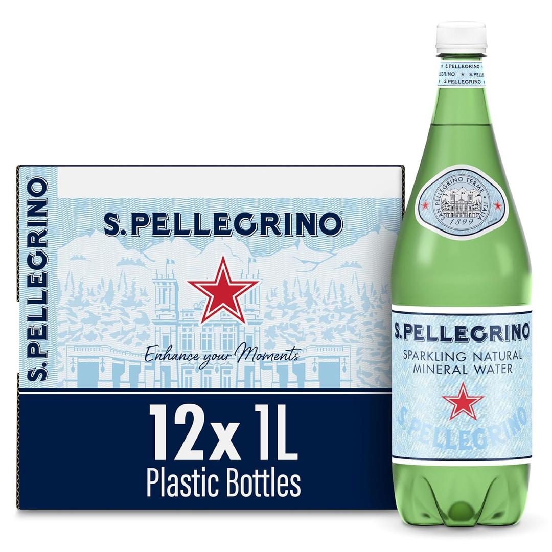 San Pellegrino S.Pellegrino Sparkling Natural Mineral Water, 33.8 fl oz. Plastic Bottles (Pack of 12) (BBD: 03/2026)