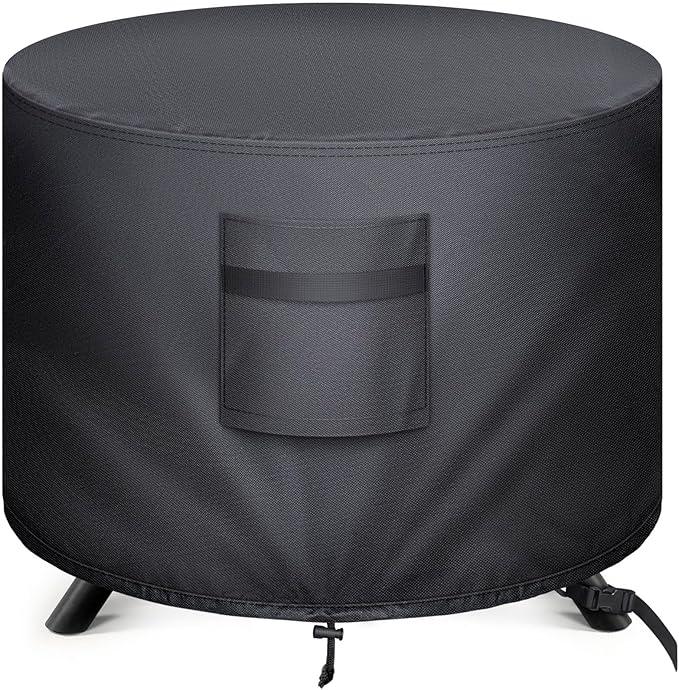 BALEINE Gas Fire Pit Cover, Fade Resistant 420D Oxford Waterproof Firepit Fire Table Cover (Black, Round, 22''x16'')