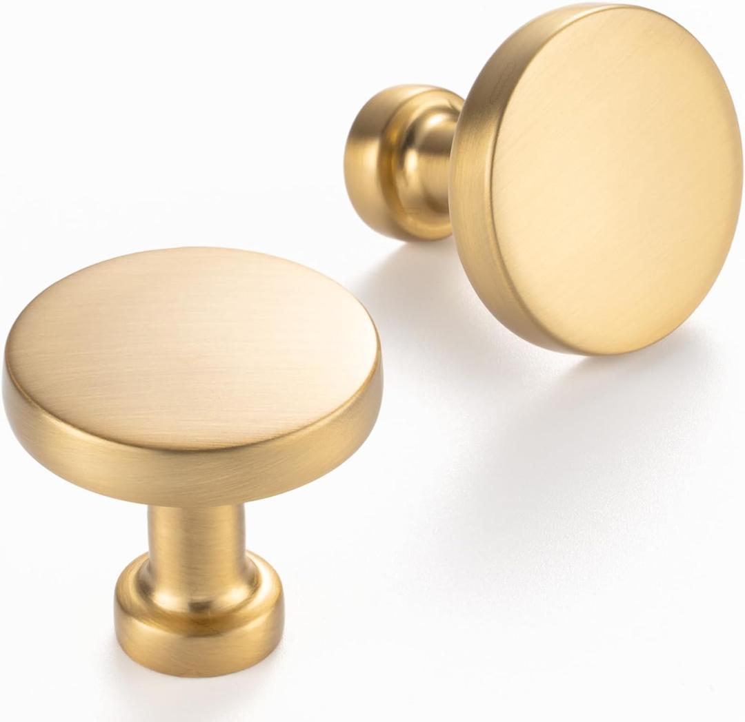 10 Pack 1-1/4 Inch Brushed Gold Cabinet Knobs Gold Drawer Knobs Round Gold Cabinet Pulls, ZK2302 Kitchen Hardware for Cabinets Drawers Bedroom Dresser Cupboard Bathroom Vanity Closet