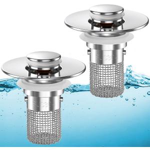 Sink Stopper Hair Catcher,(2PCS) Pop-up Sink Drain Strainer with Removable Stainless Steel Strainer Basket Hair Catcher, Bathroom Sink Strainer for Bathroom Sink Stopper Replacement
