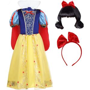 Webeasy Princess Costumes for Girls, Fancy Princess Costume with Wig Deluxe Girls Fancy Dress for Party Cosplay Halloween (3-4Years, Snow White)