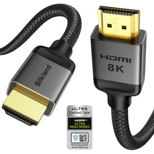 Silkland Certified HDMI 2.1 Cable, [4K@240Hz 144Hz 120Hz, 8K@60Hz] 1440P Ultra High Speed HDMI Cable 48Gbps (Upgrade Braided), HDR10+, eARC, HDCP 2.3, Compatible for Xbox/PS5/PS4/Roku TV-6.6ft (Grey)